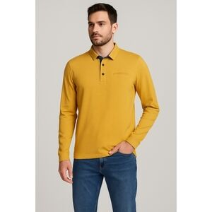 Pierre Cardin Mens Yellow Long Sleeve Polo Shirt Modern Fit Striped Size XL